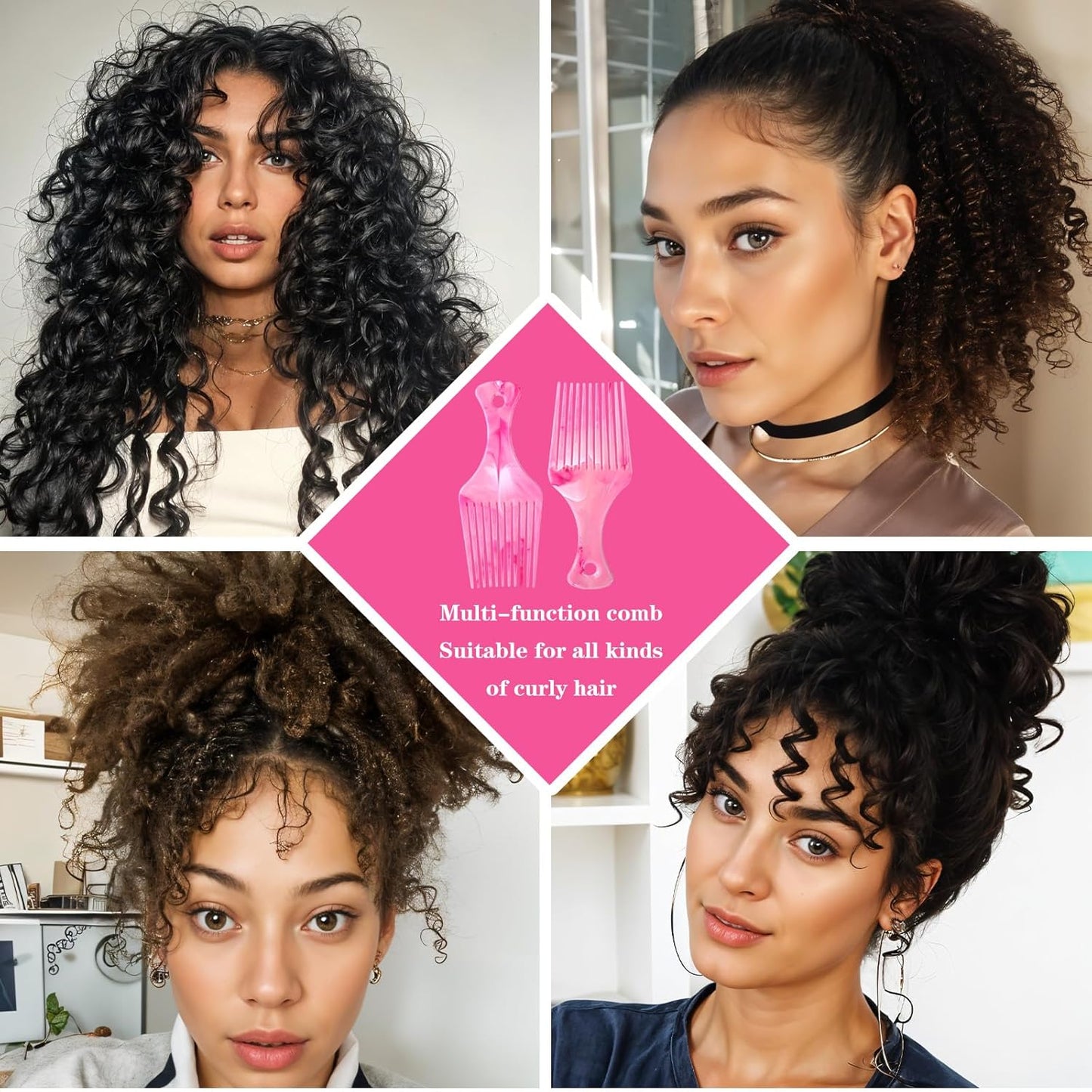 2 PCS Pink Comb, Wide Tooth Hair Picks Comb for Hair Styling, Hanging Pick Combs for Curls Women Men