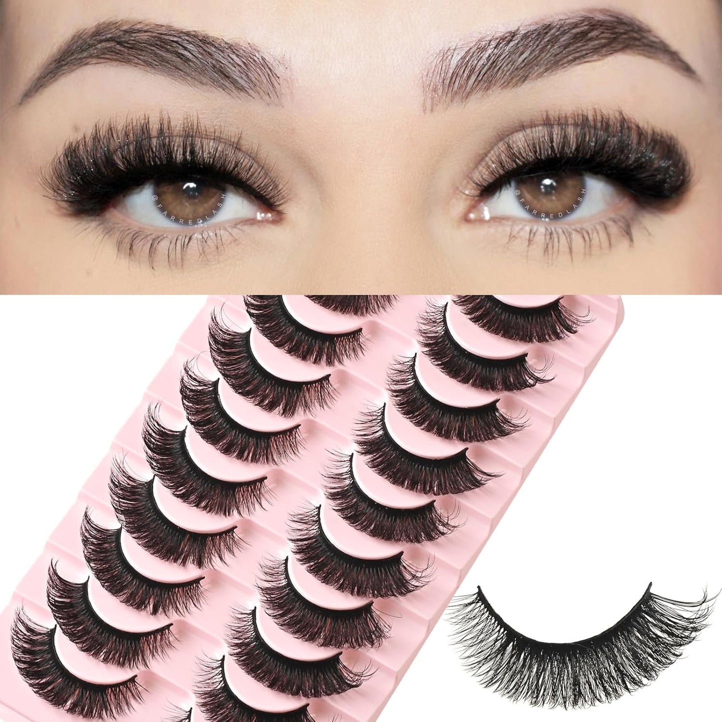 FARRED Cat Eye Lashes Mink Eyelashes Strips Natural Fluffy Strip Eyelash Extension Looking Wispy Full Volume Lash CC Curl Dramatic Short 8mm-15mm Pestañas Postizas for Women