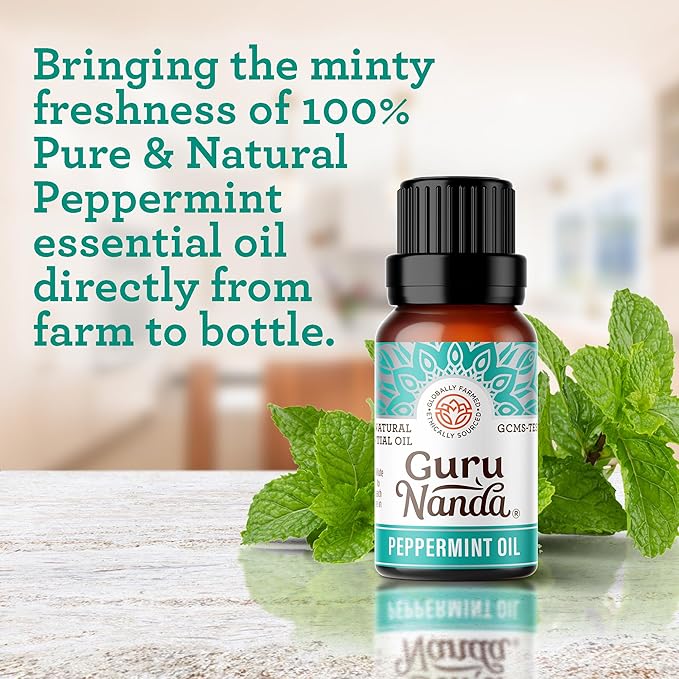 GuruNanda Peppermint Essential Oil, 100% Pure, Natural & Undiluted Aromatherapy Oil for Diffusers & DIY Recipes, Promotes Mental Clarity (0.5 Fl Oz)