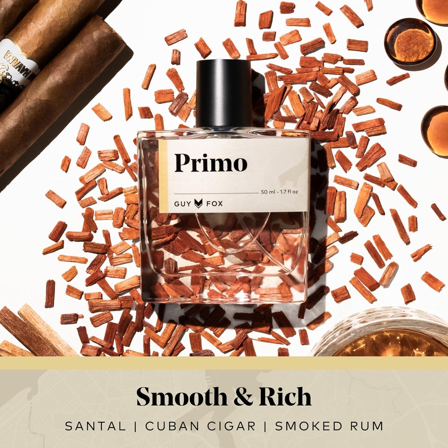 GUY FOX - Primo - Cologne For Men | Santal, Cuban Cigar, Smoked Rum | Smooth, Rich Men's Cologne | Men's Fragrance | 1.7 Fl Oz