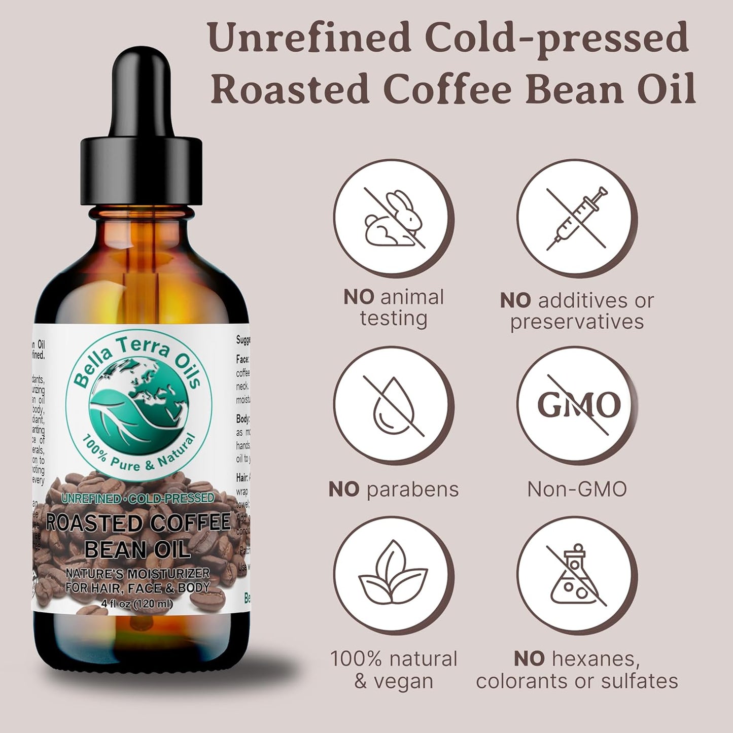 Bella Terra Oils Premium Roasted Coffee Bean Oil – 1 gallon, Carrier Oil, Aromatic, Antioxidant-Rich, for Skin & Hair Care