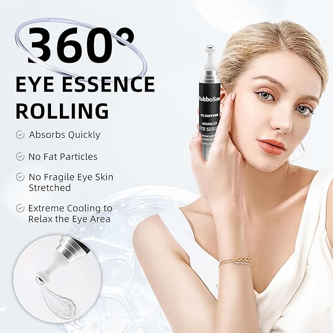 5% Caffeine Eye Serum, Anti-Aging Eye Cream with 360°Massage Roller, Eye Serum for Dark Circles and Puffiness, Reduces Fine Lines and Puffiness Under the Ryes, 20ML, For Men and Women.