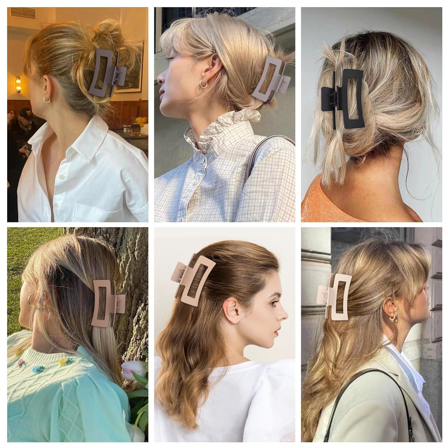 3.5 Inch Medium Hair Claw Clips 6 Pack for Women - Square Rectangle Banana Jaw Clips Accessories for Girls - Chocolate