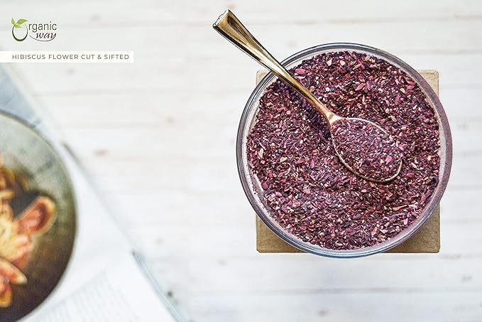 Organic Way Dried Hibiscus Flower Cut & Sifted(Hibiscus rosa-sinensis) | Herbal Tea - Organic & Kosher Certified | Raw, Vegan, Non GMO & Gluten Free | USDA Certified | Origin - India (1/2LBS / 8Oz)