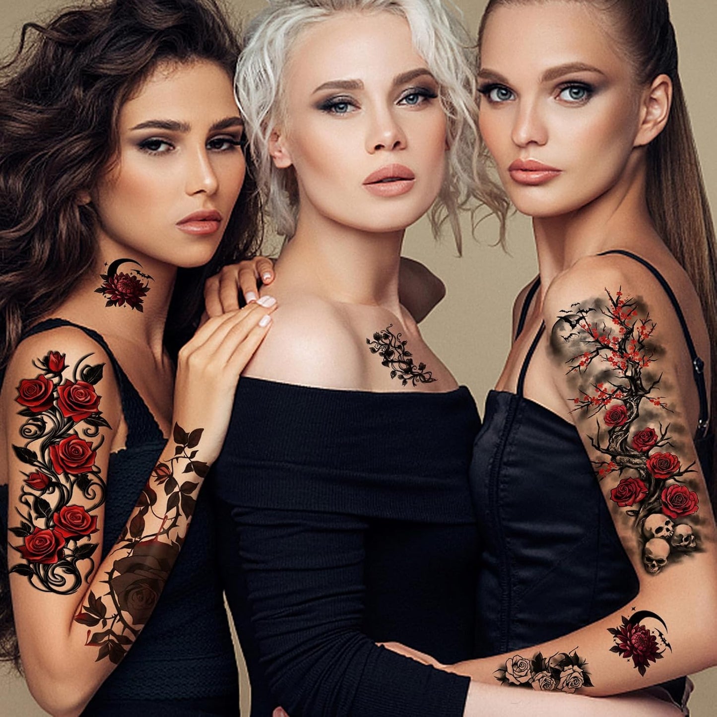 77 Sheets Flower Temporary Tattoo, 17 Sheets Half Arm Skull Rose Sunflower Fake Arm Leg Chest Tattoos for Adults Men Women, 60 Sheets Tiny Tattoos Stickers for Boys Girls Kids Party Favors