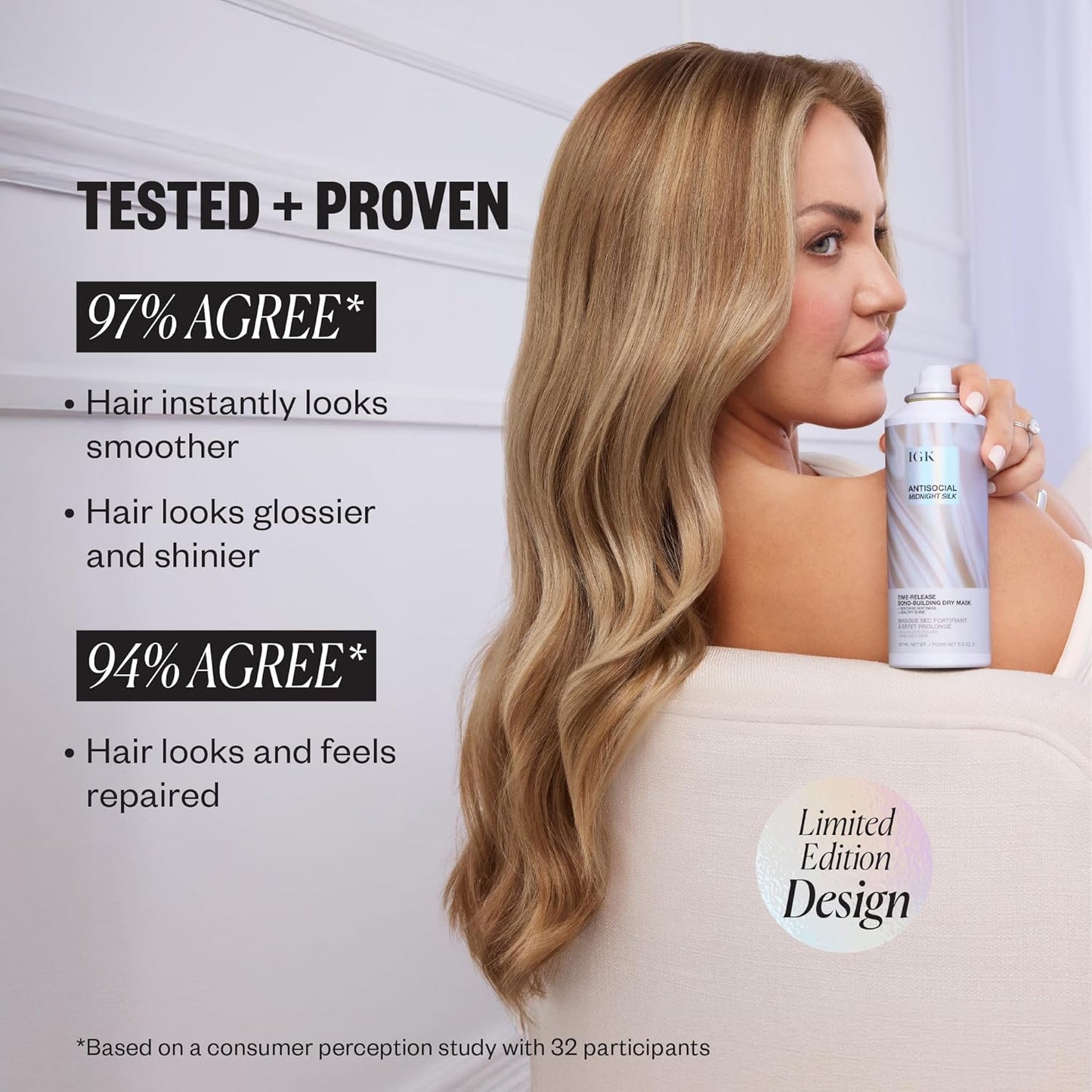 IGK Antisocial Midnight Silk Bond-Building Dry Hair Mask – No-Rinse Leave-In Treatment with Vegan Silk Protein – Limited Edition Design, 5 oz