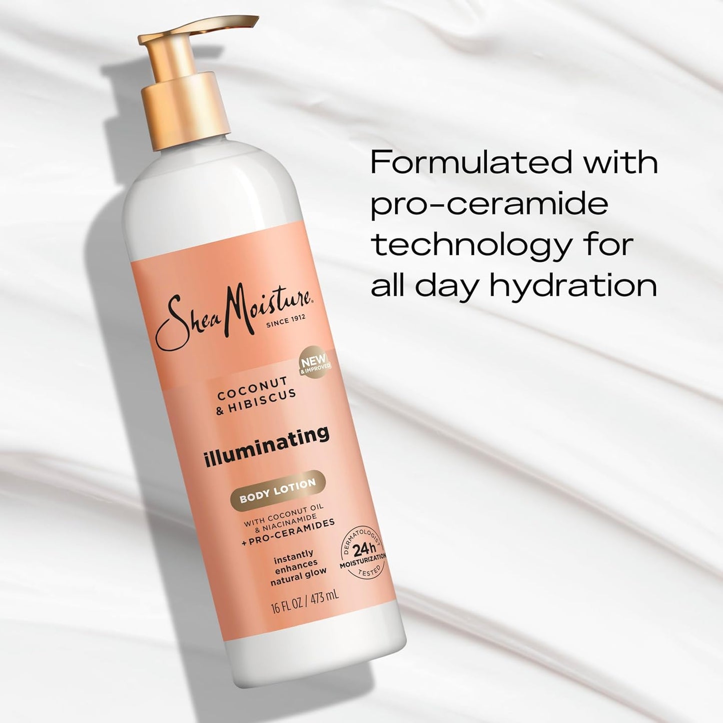 SheaMoisture Illuminating Body Lotion with Coconut Oil, Hibiscus, Niacinamide and Pro-Ceramides, Instantly Enhancing Skin's Natural Glow, 24H Moisturizing 16 oz