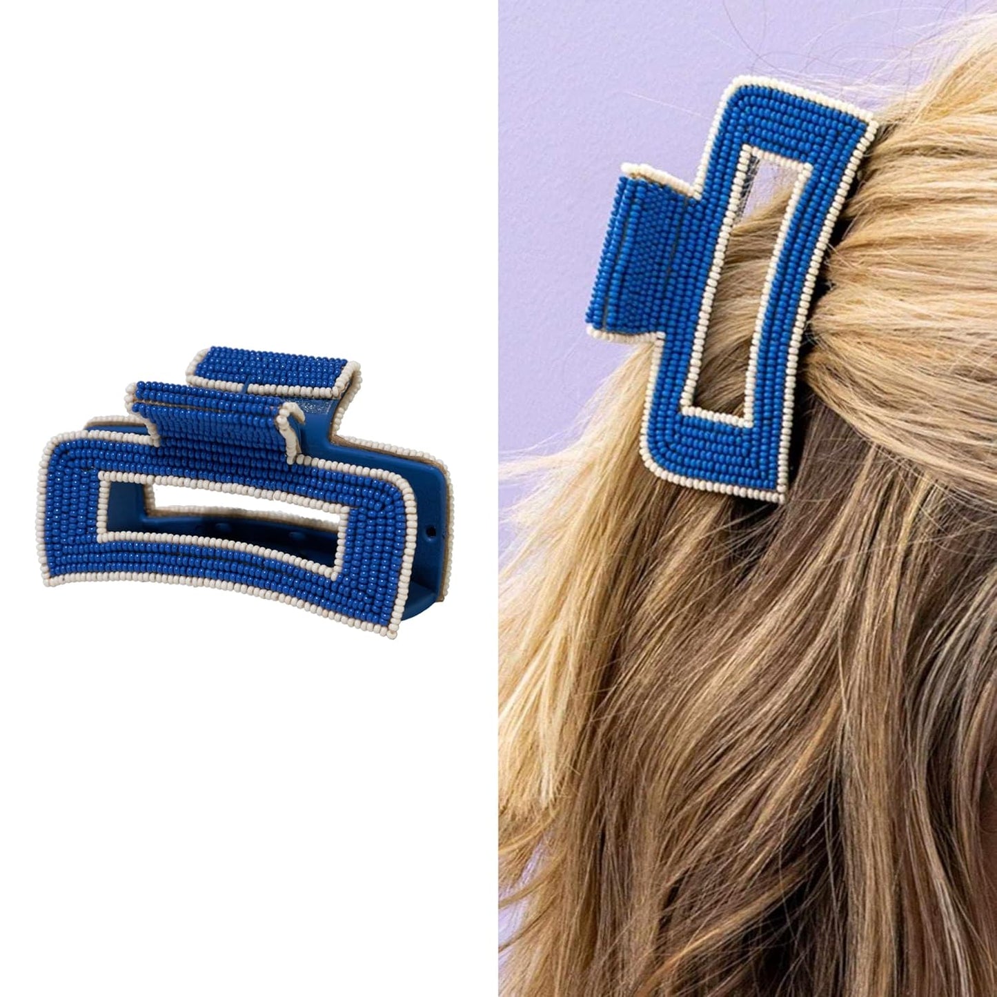 INK+ALLOY Beaded Hair Clips, Lola Large Statement Boho Cute Claw Clips for Women, Secure Hold for Thin & Thick Hair, Handmade Accessories for the Modern Bohemian, 3.5-Inches (Denim Blue)