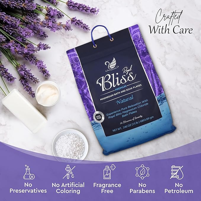 Magnesium Bath & Foot Soak Flakes, Epsom Salt Alternative, High-Absorption Minerals, Natural Salts for Relaxation, Wellness & Muscle Relief, Ideal for Soaking, Recovery, and Stress Relief 15 LB