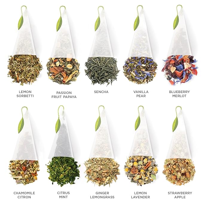 Tea Forte Tea Tasting Assortment Tea Chest 40 Count Organic Blends Individually Wrapped Handcrafted Pyramid Infuser Tea Bags