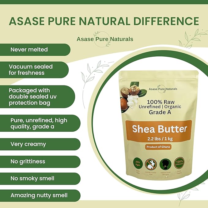 Shea butter, 1 KG, Raw, Unrefined, Grade A, Hand made, Ivory, Ghana Africa, Great for Hair, Skin, Nourish and moisturize, Body butter