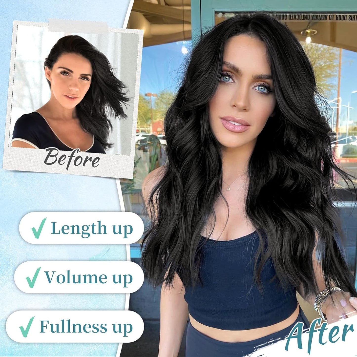 KooKaStyle Clip in Synthetic Hair Extensions Long Wavy 4PCS Thick Hairpieces Brunette Brown Fiber Double Weft Natural Hair Extensions 16 Inch for Women