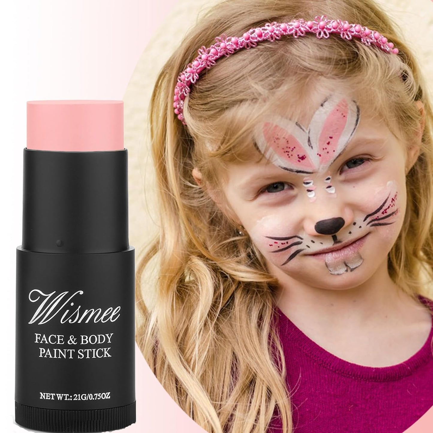 Baby Pink Face Paint Stick, Pastel Pink Non-Toxic Oil Based Face Body Paint Stick High Pigmented Halloween Special Effect Sfx Makeup