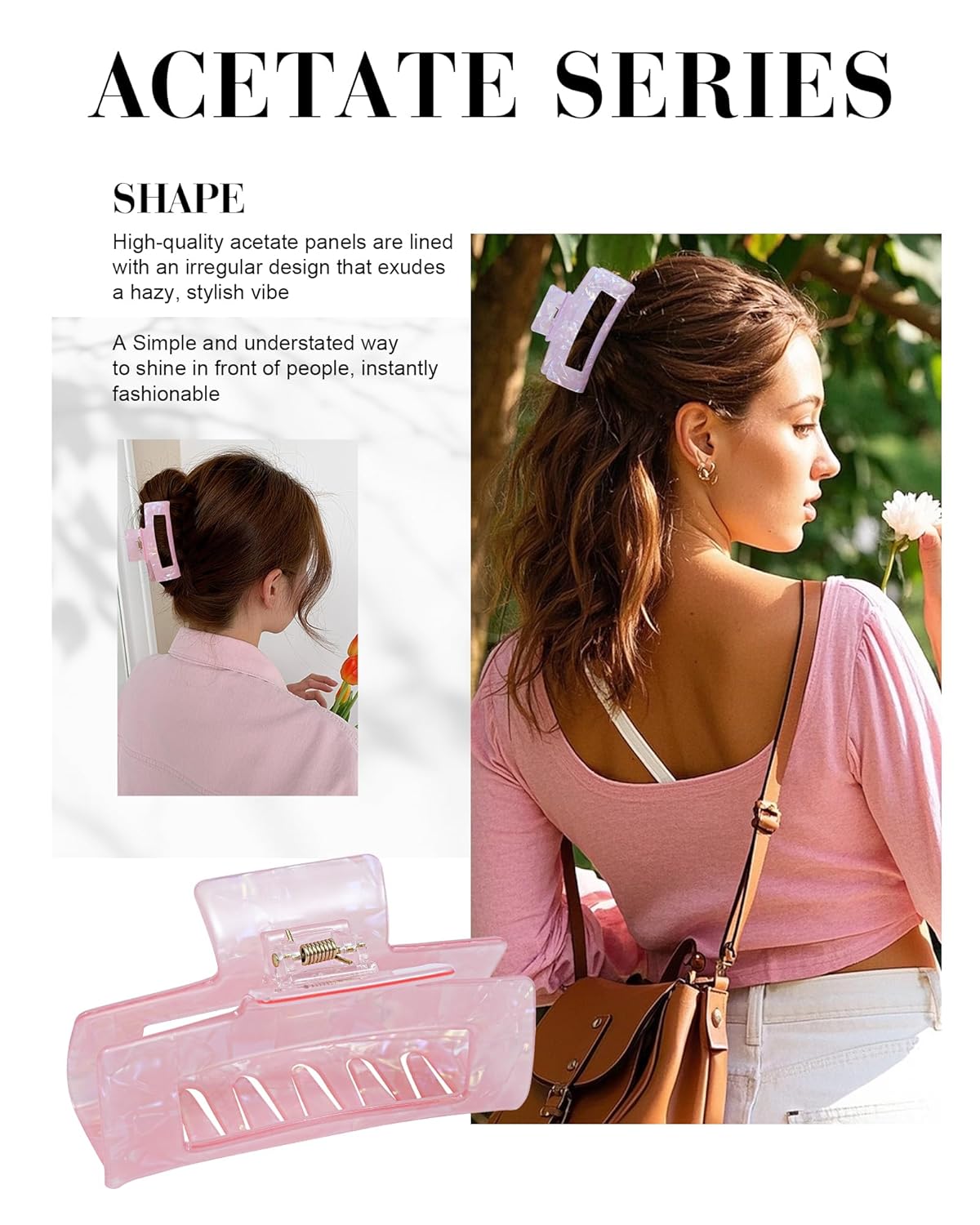 HOKEMP 2 Pack Acrylic Hair Claw Clips for Women, 3.93 Inch Large Non-Slip Strong Hold Rectangle HairClip for Thin Thick Hair (Color 3)