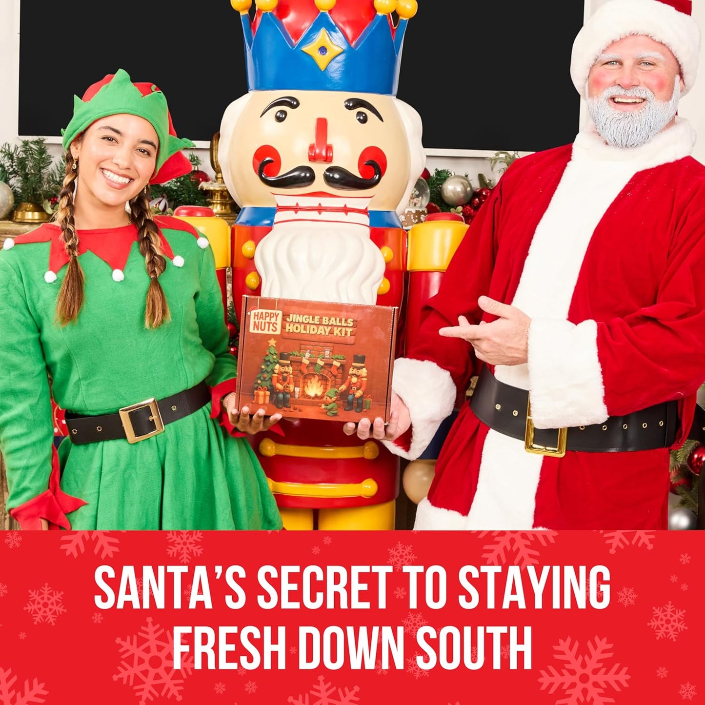 HAPPY NUTS Jingle Balls Holiday Kit - Gift Box for Men with Comfort Cream, Hydrating Body Wash & Whole Body Deodorant - Hilarious Stocking Stuffer or White Elephant Mens Gift Basket Idea for Him