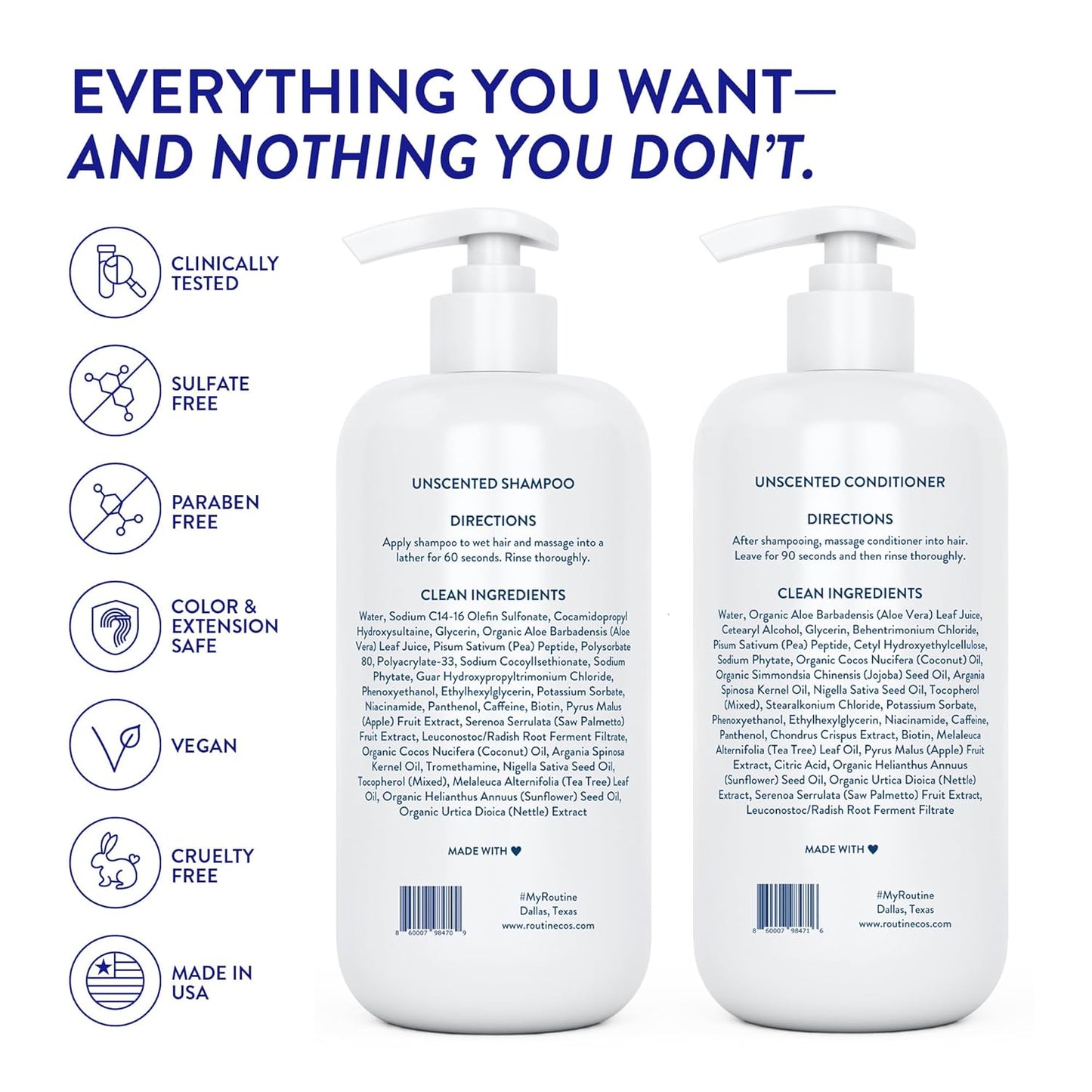 Routine Wellness 1 Liter Anti-Thinning Volumizing Shampoo and Conditioner Set for Thinning Hair & Hair Loss - Grow Your Confidence with Biotin & DHT Blockers - 1 Liter Unscented Set