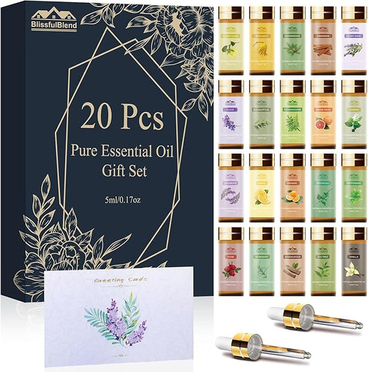20 Pack Pure Essential Oil Set, Aromatherapy Oil for Diffuser, Candle Making, Home Apartment, Tea Tree, Lavender, Lemon, Peppermint, Eucalyptus, Cinnamon, Rose, Sandalwood, Patchouli 20 Flavors