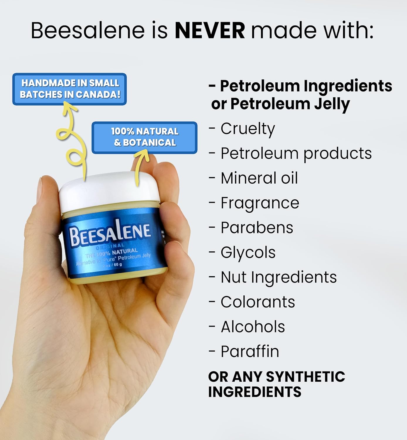 Beesalene Original Unpetroleum - 100% Natural & Hypoallergenic Alternative to Petroleum Jelly - Lips, Hands, Baby, Makeup Remover and More (2 Ounce)