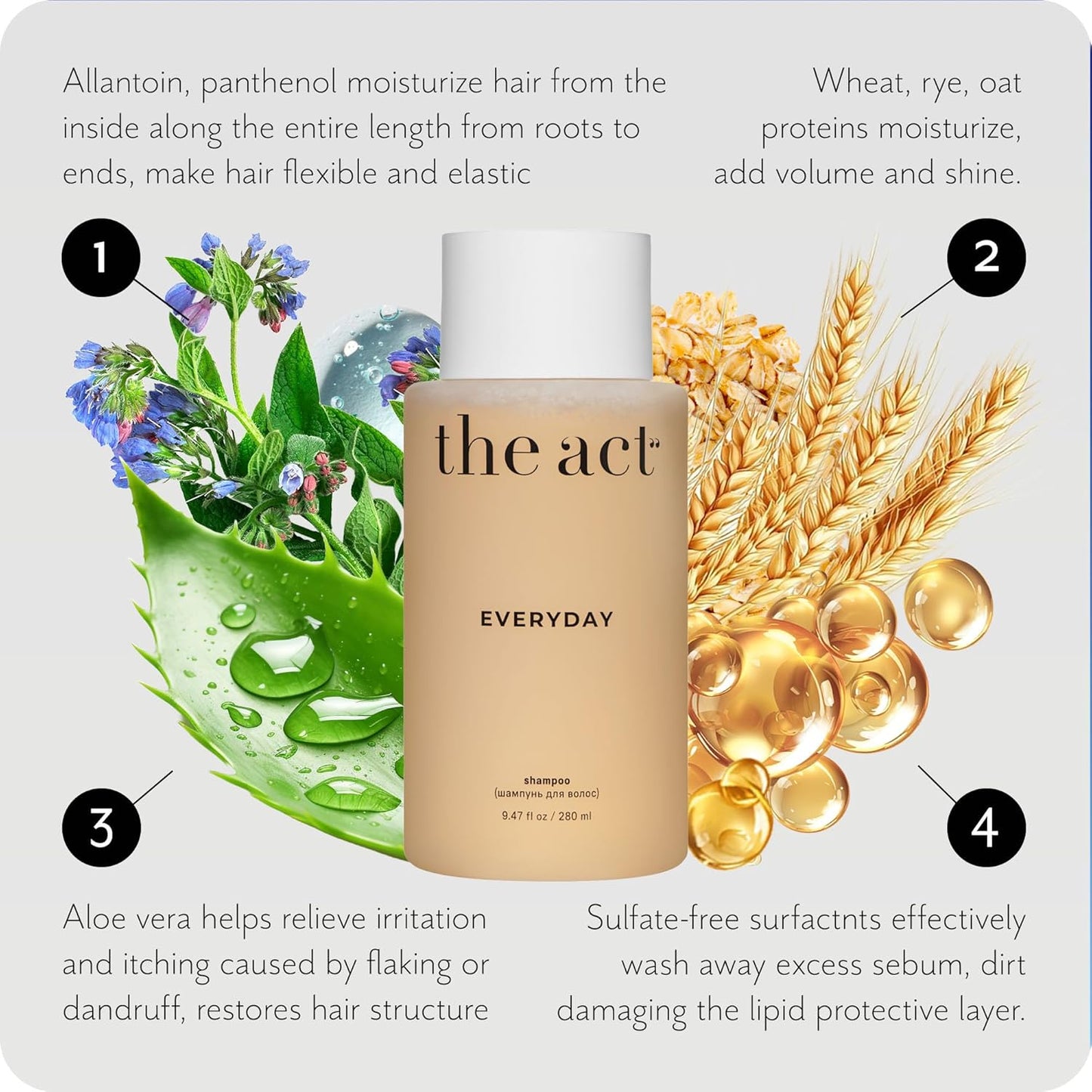 Everyday Organic Shampoo - Moisturizing, Restorative, Nourishing Care for All Hair Types, Curly and Normal Hair, for Women Men, Sulfate Free, Vegan, 9.47 fl oz (Everyday)