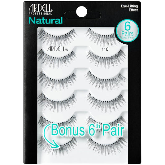 Ardell False Eyelashes, Natural Lashes 110 - Lightweight Reusable Strip Lashes, Eye-Lifting Effect, 5 Pairs + Bonus Pair