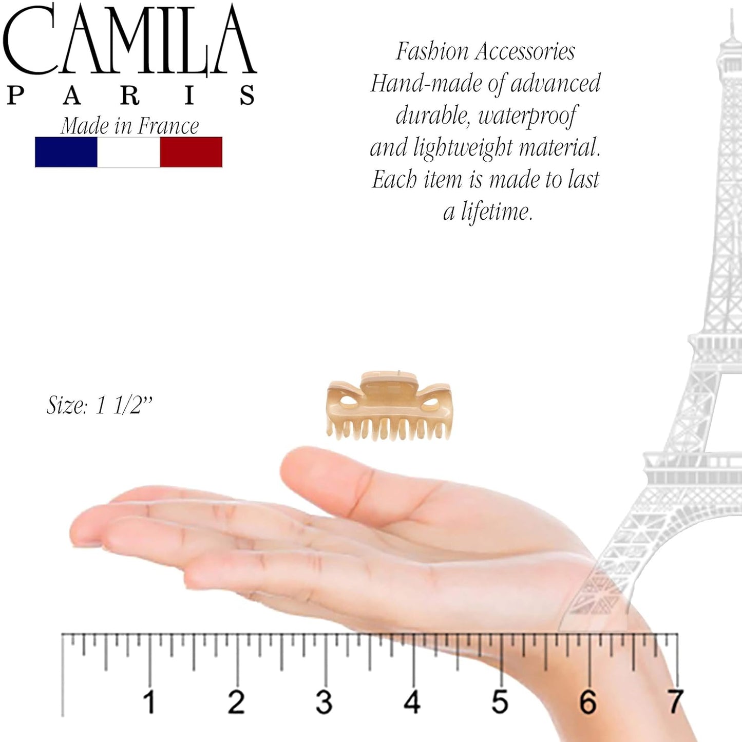 Camila Paris CP3047 French Hair Clip for Women, 1.5 inch Set of 2 Beige Girls Hair Claw Clips Jaw Fashion Durable Styling Hair Accessories for Women, Strong Hold No Slip Grip, Made in France