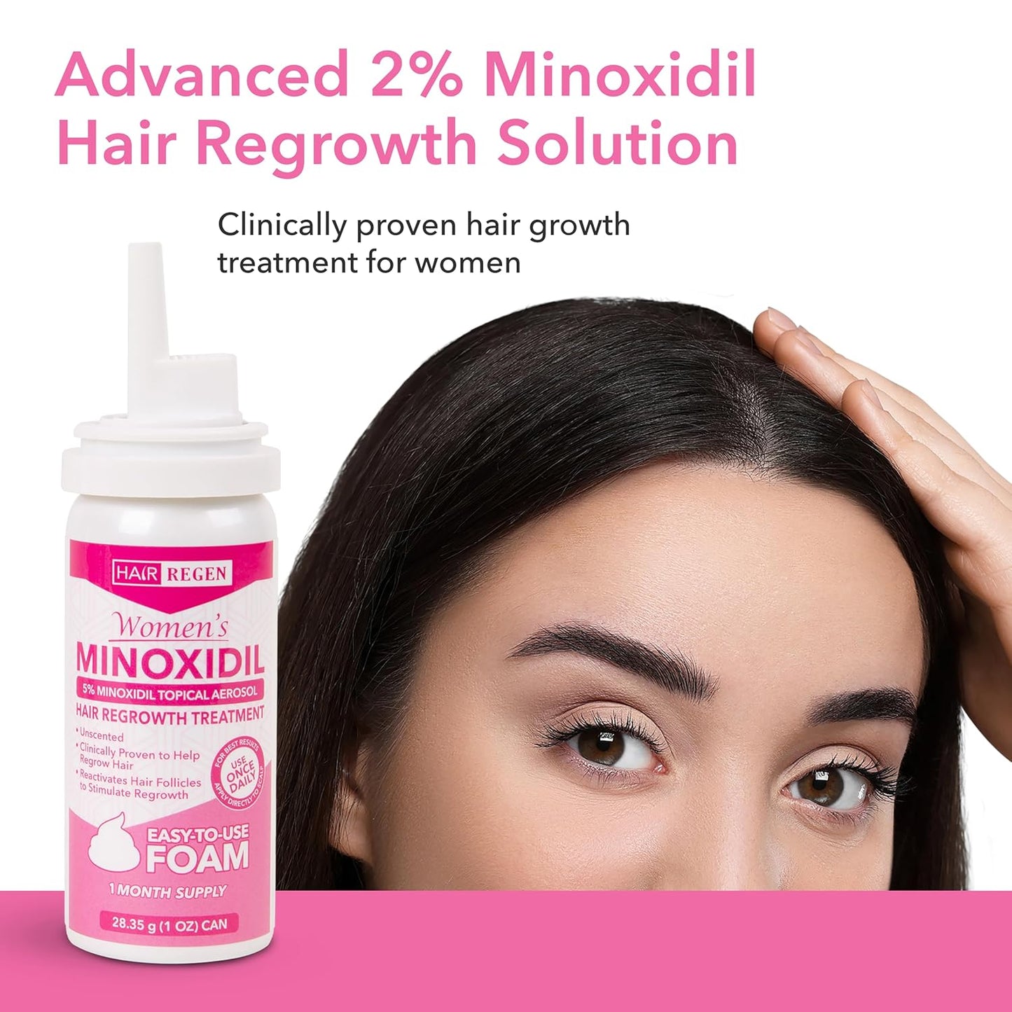 Hair-Regen Women’s 5% Minoxidil Foam for Hair Regrowth – Clinically Proven Topical Treatment for Thinning Hair & Hair Loss – Minoxidil for Women with Precision Nozzle – 6-Month Supply