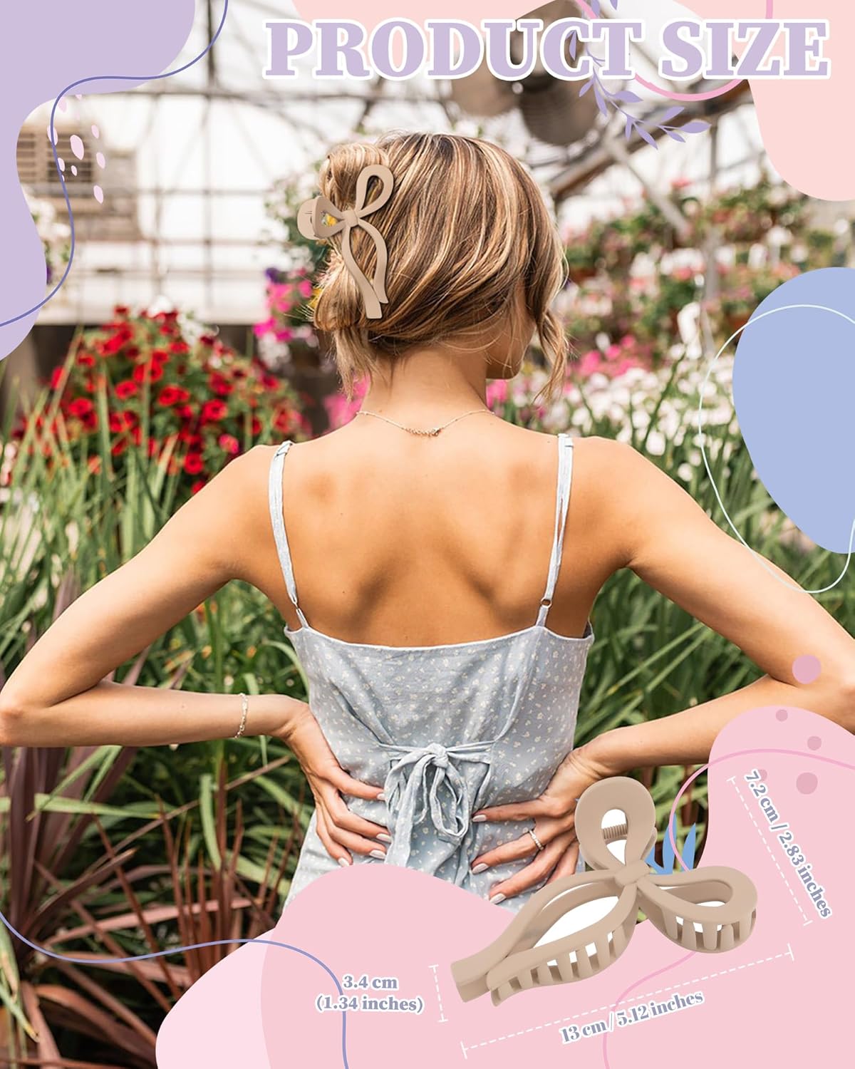 4 PCS Bow Hair Clips Bow Claw Clip for Women Nonslip Large Hair Claw Clips for Thin and Thick Hair Strong Hold Hair Bows (Black+Dark brown+Khaki+Light brown)