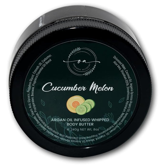 Whipped Argan Oil Body Butter for Dry Skin, Anti-Aging Body Cream Made for Women - Natural Skin Care, 8 OZ (Cucumber Melon)