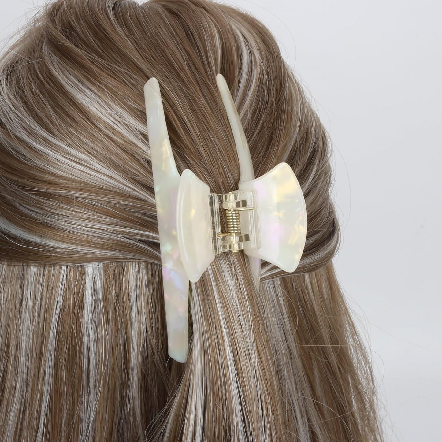 FAELBATY Big Hair Claw Clips Banana Claw Clip 4.5" Claw Clip for Thin and Medium Volume Hair Tortoise Barrettes Celluloid French Butterfly Jaw Clips Hair Accessories for Women Girls (White)