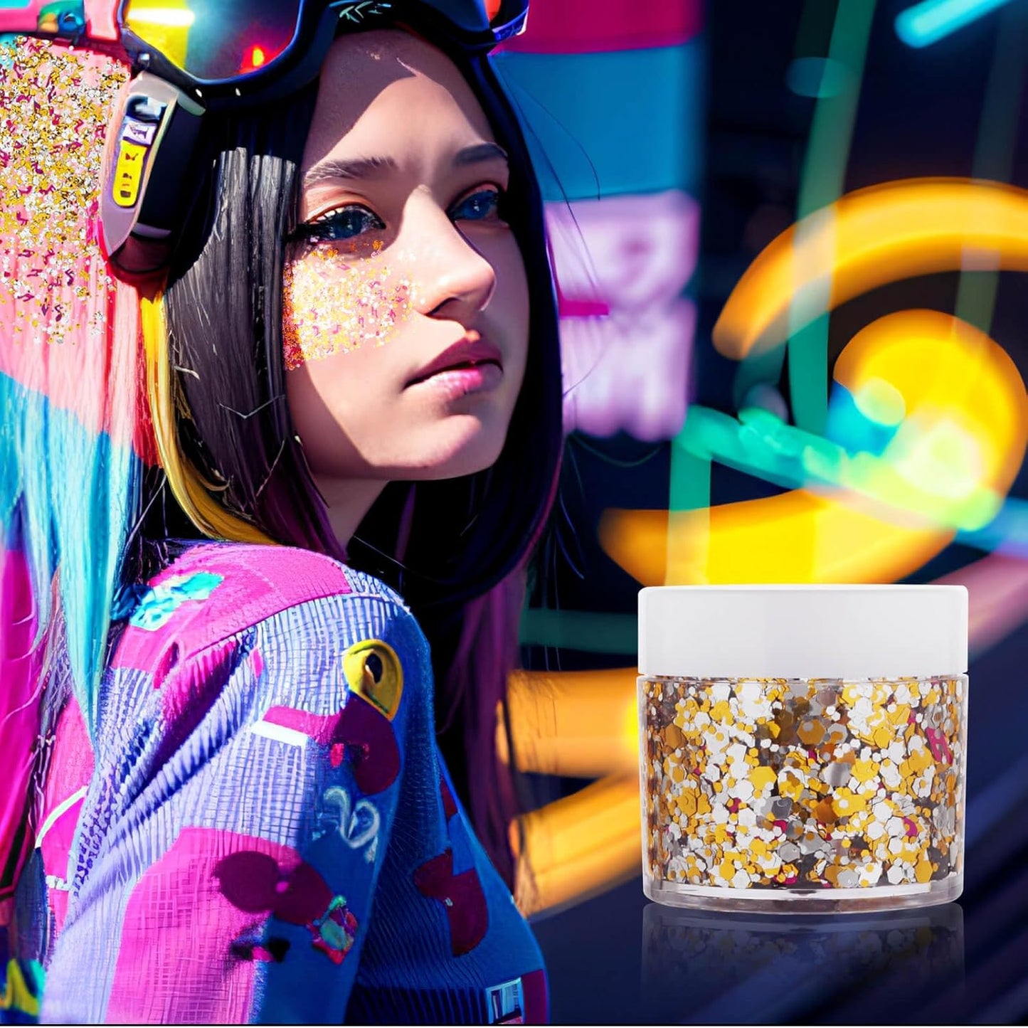 Gold Silver Glitter Gel,Holographic Chunky Singer Concert Body Glitter Rave Music Festival Accessories,Mardi Gras Sequins for Body Hair,Carnival Decorations Face Paint Makeup for Women Kids