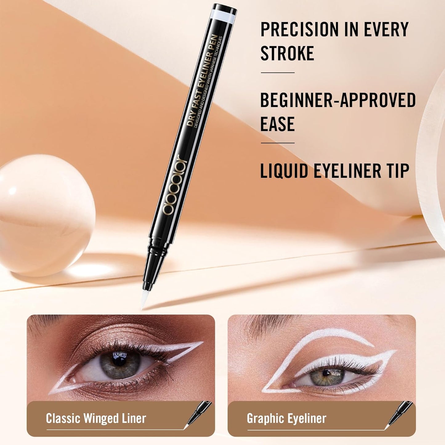 docolor Eyeliner, 2PCS White Liquid Eyeliner Waterproof Eye Liner Pen Super Slim Precise All Day White Eye Pencils Professional Makeup Liquid Eye Liner Pencil for Women