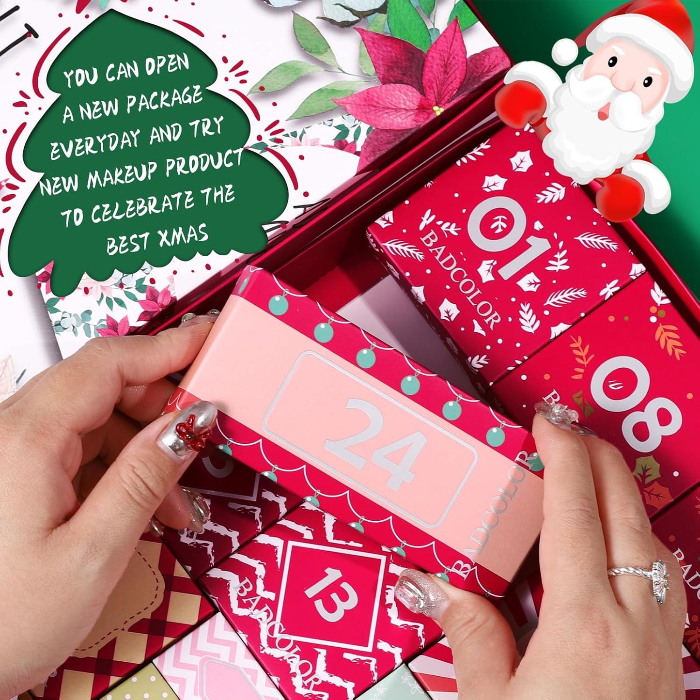 Makeup Advent Calendar 2025, 24 Days Christmas Countdown Calendar Surprise Gift Kit, Xmas Holiday Festival Cosmetic Starter Makeup Set with 24 Beauty Boxes for Women Girls Teens