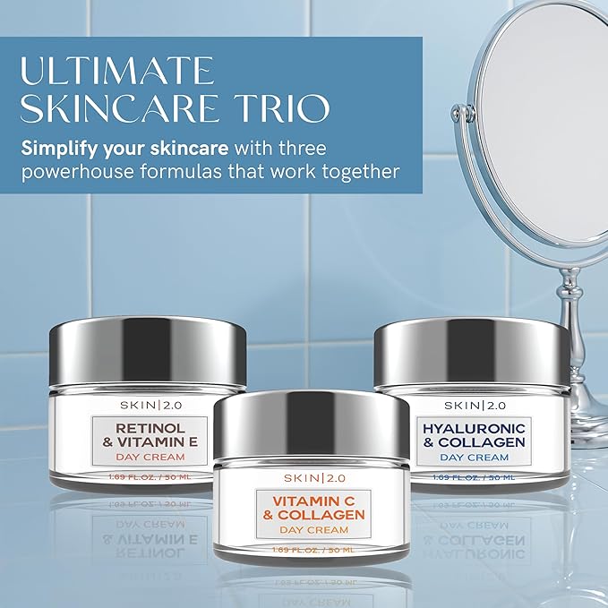 Skin 2.0-3 Day Creams Value Set - Dermatologist Tested, Hydrating - Anti-Aging, Clean Beauty, Natural Ingredients, Cruelty-Free Korean Skincare for All Skin Types (3-Pack)