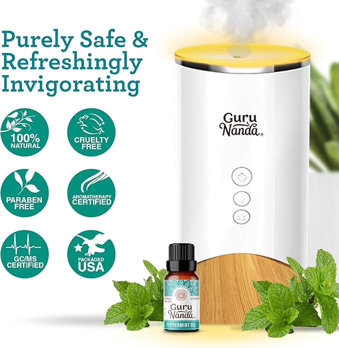 GuruNanda Peppermint Essential Oil, 100% Pure, Natural & Undiluted Aromatherapy Oil for Diffusers & DIY Recipes, Promotes Mental Clarity (0.5 Fl Oz)