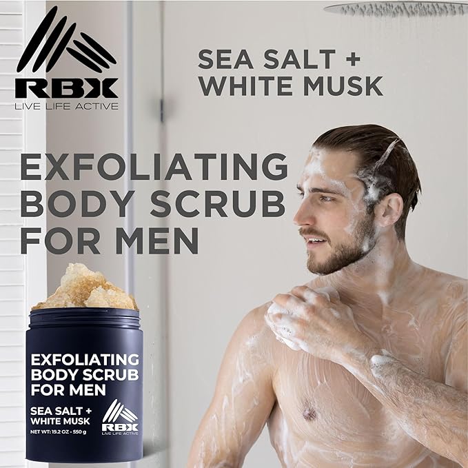 RBX Exfoliating Body Scrub For Men with Shea Butter Vitamin A and C, Moisturizing Hydrating Body Scrub for Healthy Skin