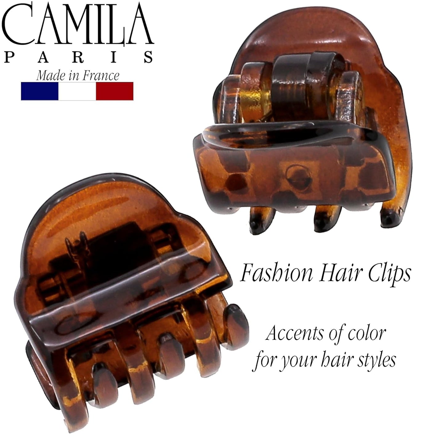Camila Paris CP3289 French Hair Clip for Women, Set of 2 Small Tortoise Shell Girls Hair Claw Clips Fashion Durable Hair Accessories for Women, Ladies Strong Hold No Slip Grip Clamp, Made in France