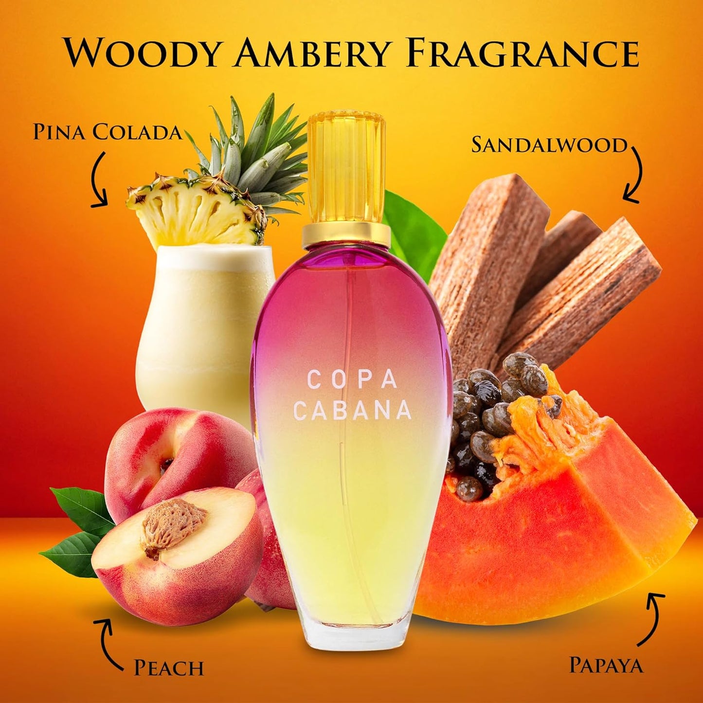 Copa Cabana for Women - Top Notes of Lemons, Orange & Jasmine petals - Base Scents of Amber - Fruity, Citrusy & Woody Accords - Natural & Free of Parabens - Elegant 100ml Bottle, Parfume For Women