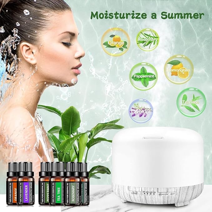 Essential Oils Sets Pure Oils kit- Top 6 Aromatherapy Oils Gift Set-6 Pack, 10ML(Rosemary, Lavender, Lemon Grass, Orange, Peppermint, Tea Tree)