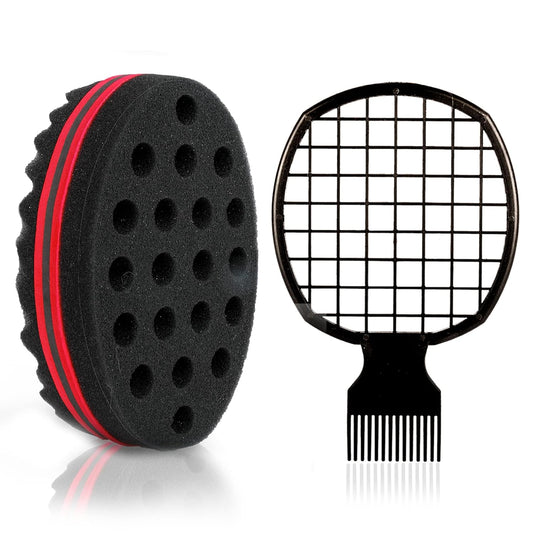 2 Pcs Afro Twist Set: Upgrade Hair Sponge and Comb for Men/Women Curls, Barber & Personal Styling