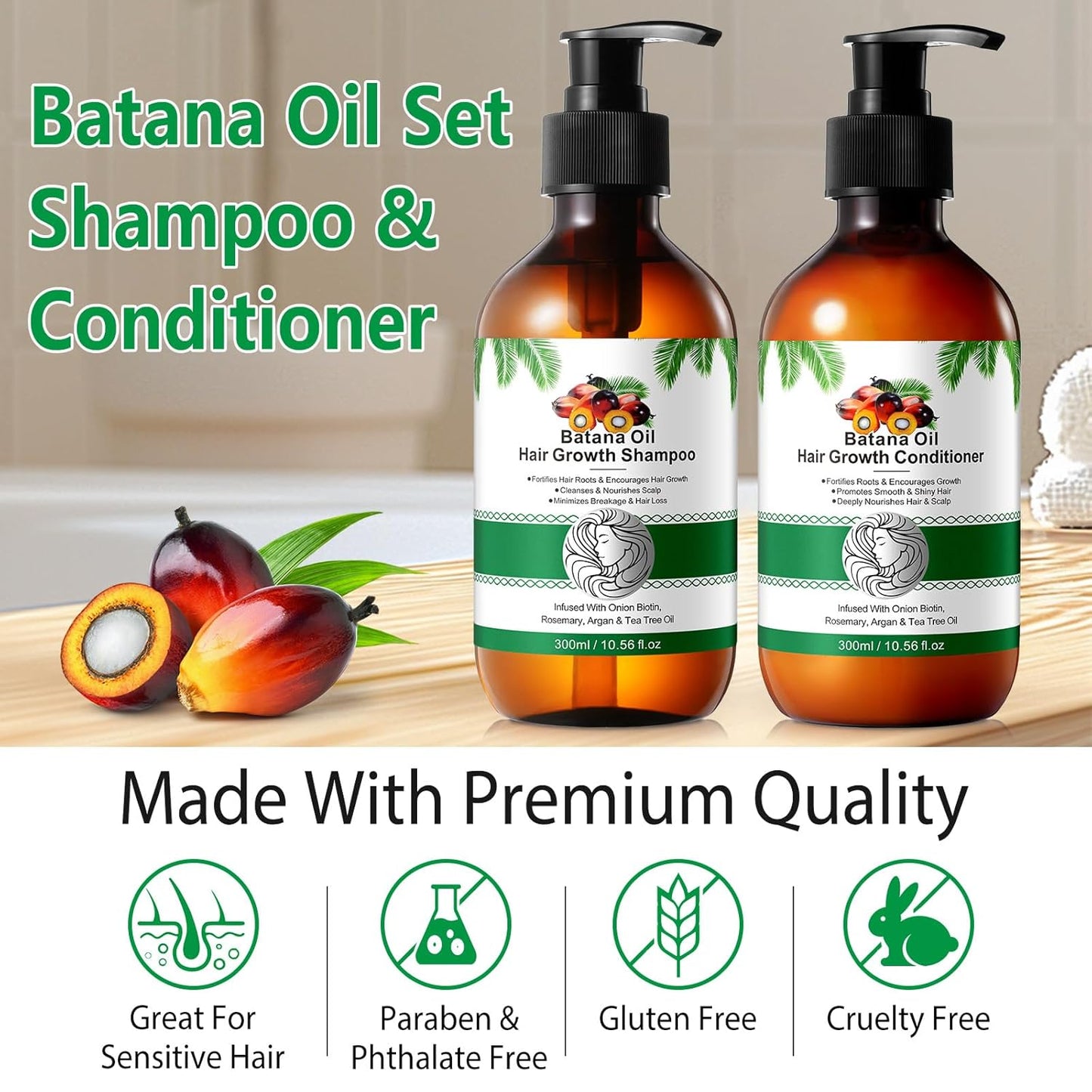 Batana Oil Shampoo and Conditioner Set - Thickening Hair Products for Women and Men with Raw Organic Batana Oil for Hair Growth - Paraben and Silicone Free, 2 x10.56 Fl Oz