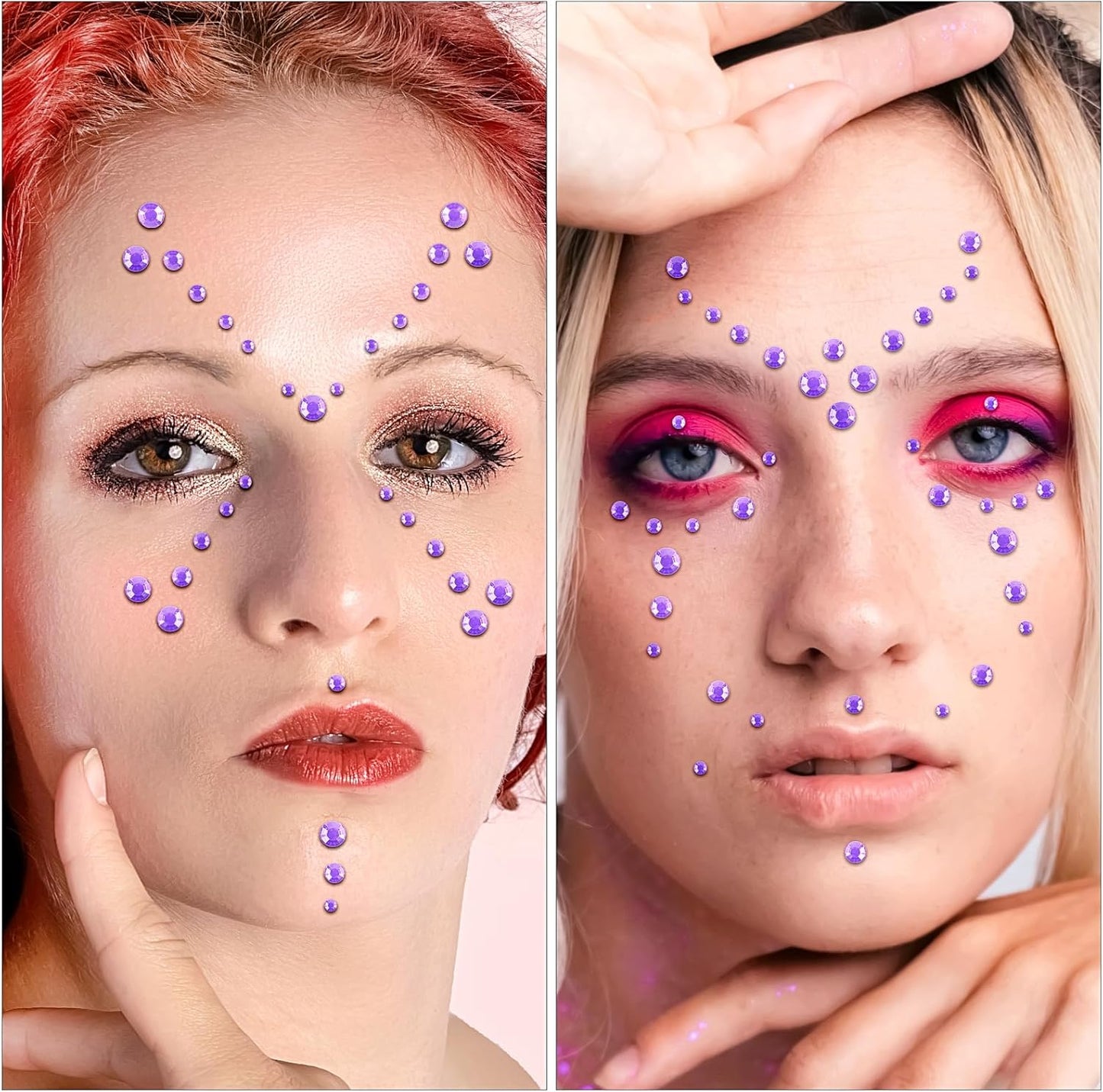 591pcs Face Gems Hair Gems Pearls, Self-Adhesive Face Jewels Eye Rhinestones 3/4/5/6/8 mm Face Gem Stick on, Halloween Makeup Gems Rave Accessories for Face Eyes Body Makeup (18.Light Purple)
