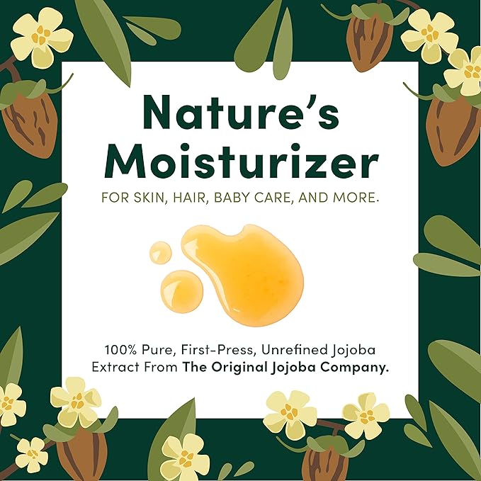 HobaCare Organic Jojoba Oil - 100% Pure, Unrefined Jojoba Oil for Skin & Nails - Moisturizing Body Oil & Face Moisturizer for Dry Skin - Natural Jojoba Oil for Hair & Beard Care (64 fl oz)