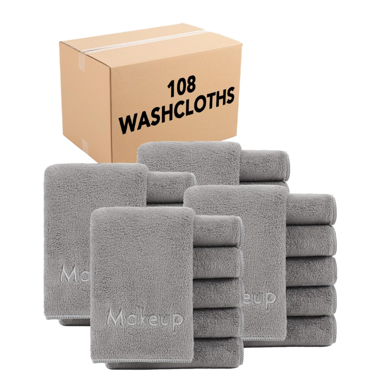 Arkwright Makeup Towels - Bulk Case of 108 - Ultra Soft & Gentle Microfiber Coral Fleece Washcloth Face Make Up Remover, Reusuable Eraser Cloth Essentials for Hosts & Artists, 13 x 13 in, Grey