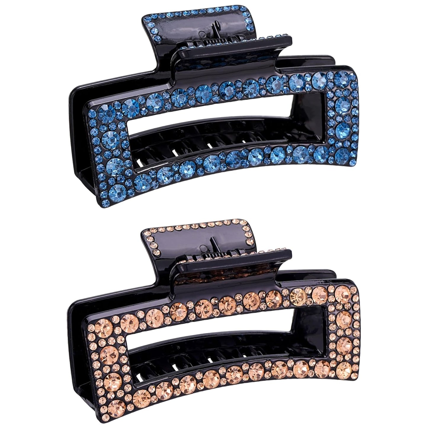 Rhinestone Hair Claw Clips, 2 Pack Exquisite Crystal Jaw Clips Nonslip Hair Clips for Thick Long Hair, Fashion Hair Clamp Accessories for Women Ladies Strong Hold Hair Barrette for Hair Styling