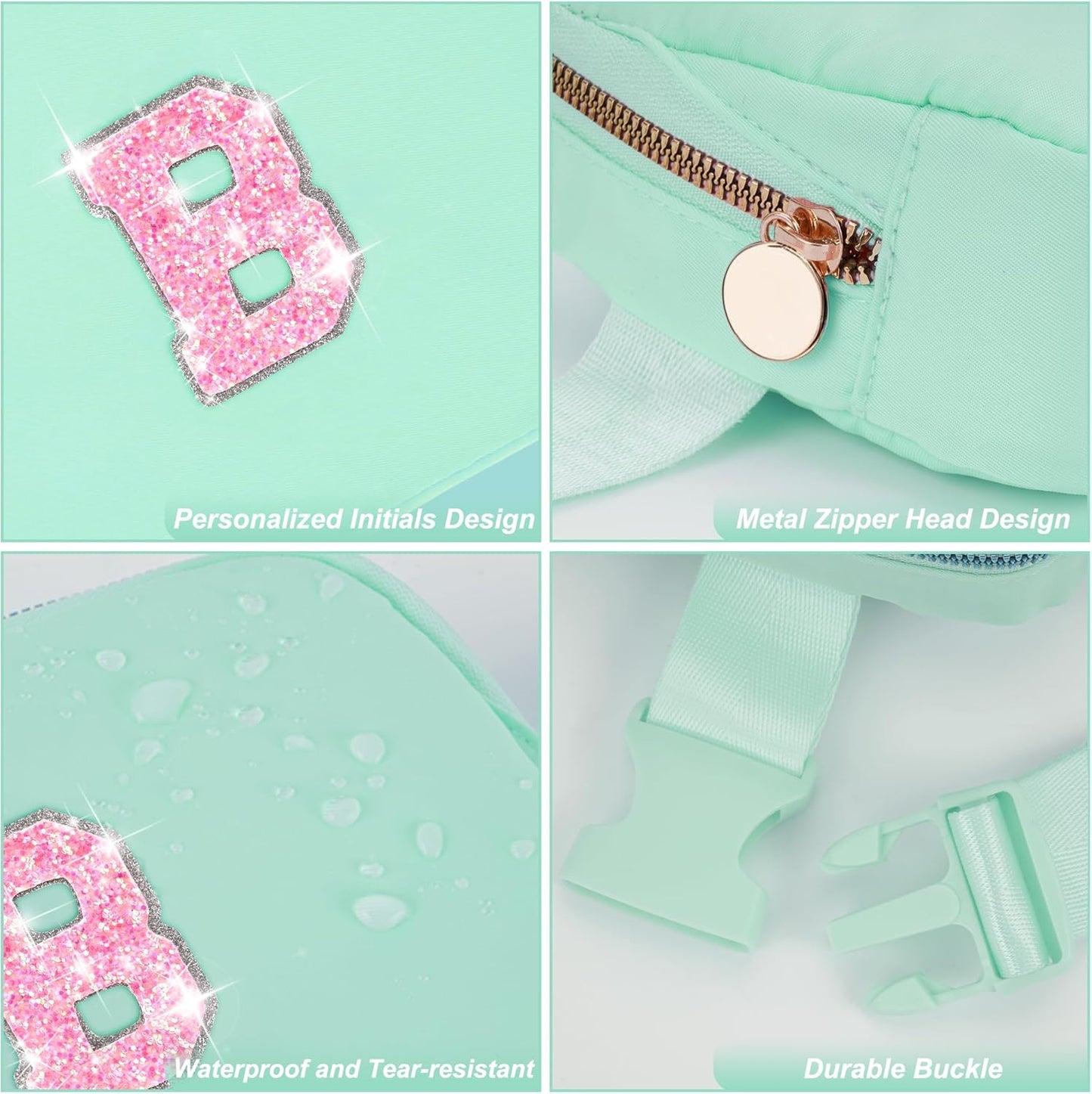 Fanny Pack Belt Bag Crossbody Bags with Initials Letter Patch Trendy Stuff for Teens Cute Stuff Birthday Gifts for Teenager Girls | Light Green,Initial B