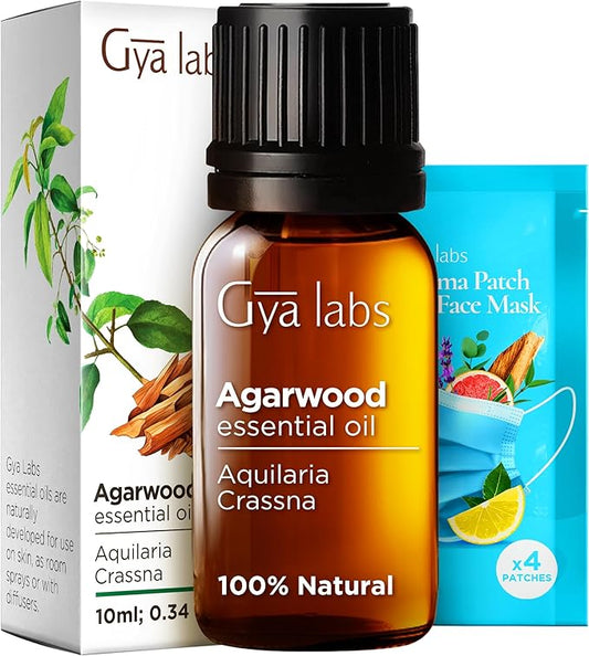 Gya Labs Agarwood Essential Oils for Diffusers - 0.34 Fl Oz - 100% Pure Natural Agarwood Oils for Skin, Massage Candle Making & DIY - Warm & Ambery Scent