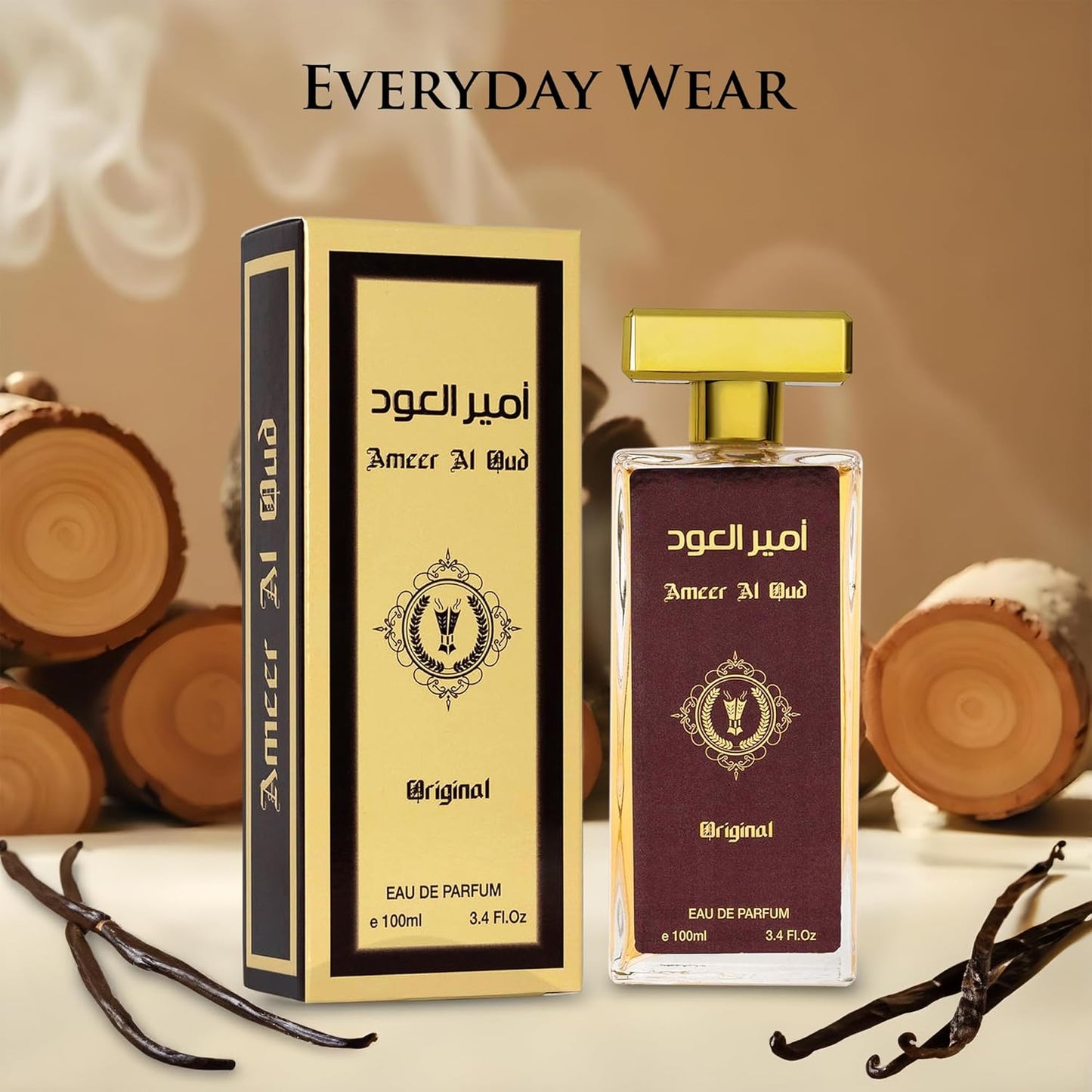 Ameer Al Oud for Men & Women - Wood, Oriental Earthy Fragrance - Top Notes of Agarwood, Vanilla & Sweet Sugar - Base Scents of Sandalwood & Herbal - Free of Paraben - Elegant 100ml Bottle