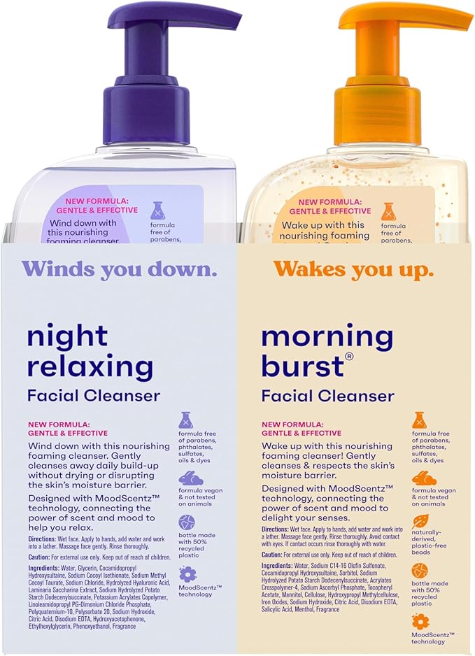 Clean & Clear 2-Pack Oil-Free Facial Cleansers with Citrus Scent, Morning Burst and Night Relaxing, 16 oz
