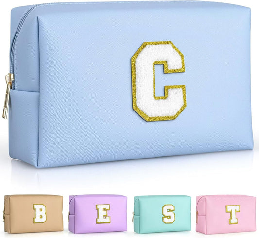 TOPEAST Gifts for Friends Female Mom, Cute Makeup Bag Small Pink Cosmetic Bag Travel Toiletry Bag, Personalized Birthday Gift for Women Girl, Preppy Travel Stuff for Girls (Sky Blue C)