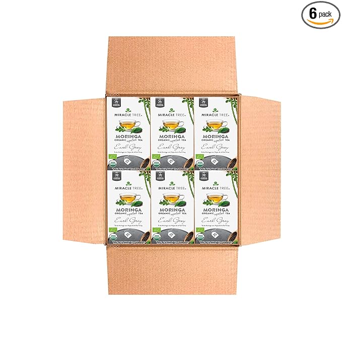 Miracle Tree - 6 Count of Organic Moringa Superfood Tea, 25 Individually Sealed Tea Bags, Earl Grey (Keto, Detox, Energy/Immunity Booster, Vegan, Gluten-Free, Organic, Non-GMO, Lightly Caffeinated)